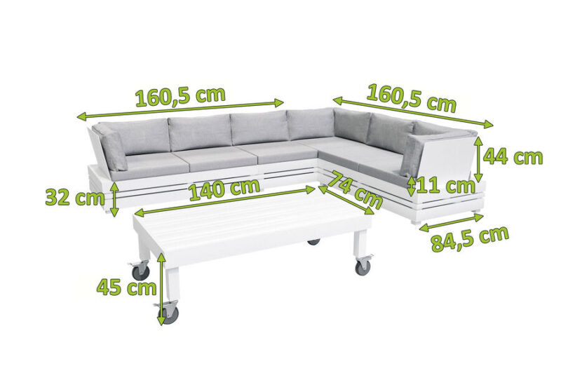 inklusive polster und rollbaren beistelltisch